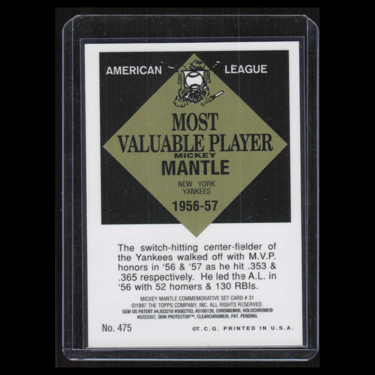 Mickey Mantle #475 1996 Topps Mickey Mantle Reprints Refractor New York Yankees