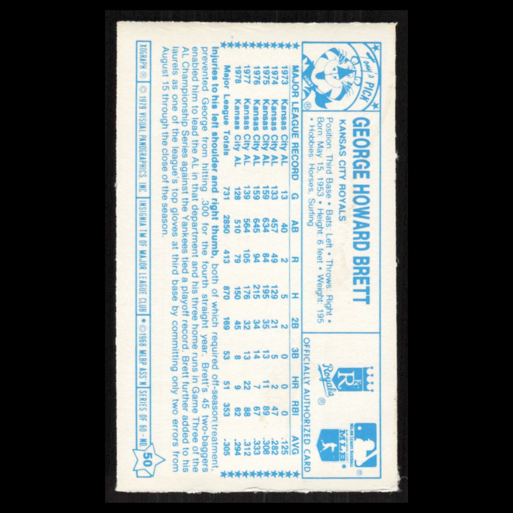 George Brett #50 1979 Kelloggs Kansas City Royals Baseball Card MLB NM