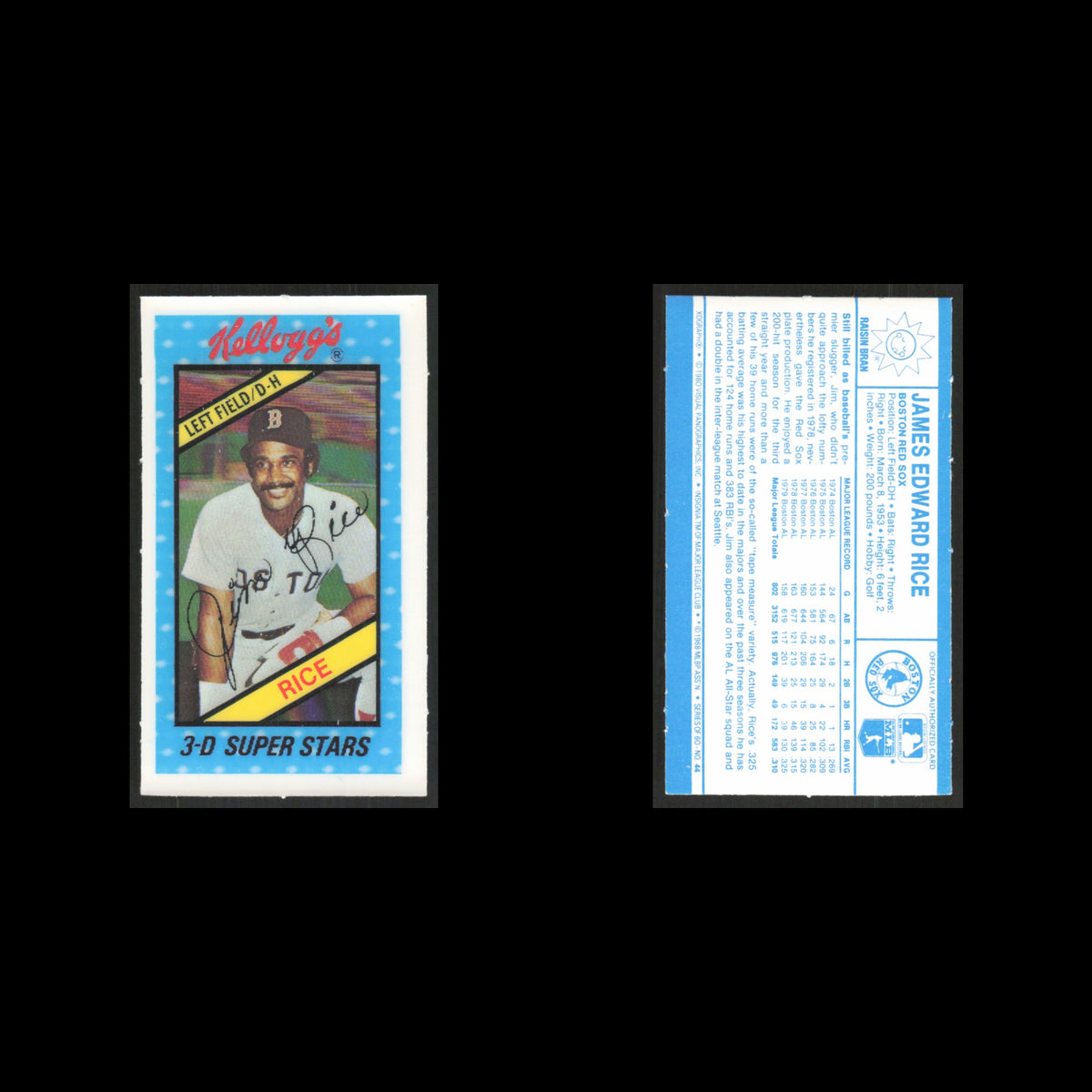 Jim Rice #44 1980 Kelloggs Boston Red Sox Baseball Card MLB NM