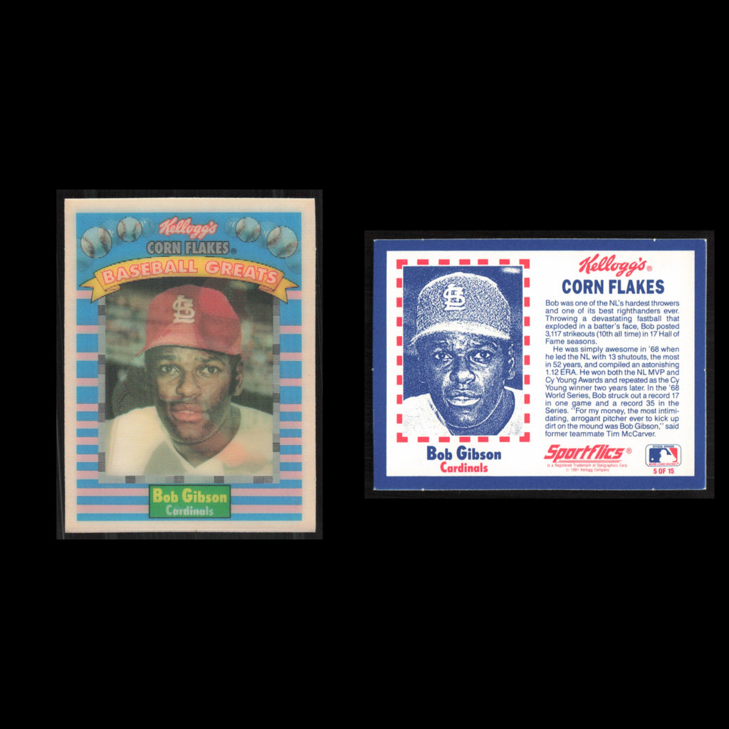 Bob Gibson #5 1992 Kelloggs Corn Flakes Baseball Greats St. Louis Cardinals Card