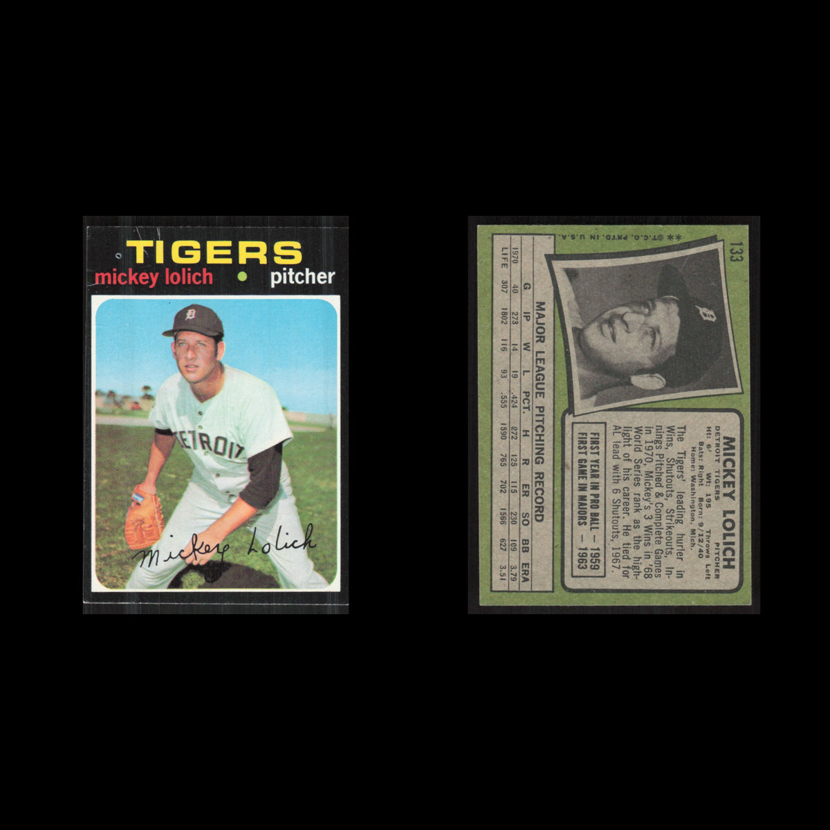 Mickey Lolich #133 1971 Topps Detroit Tigers Baseball Card MLB NM