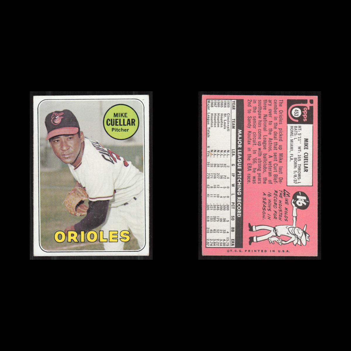 Mike Cuellar #274 1968 Topps Houston Astros Baseball Card MLB NM