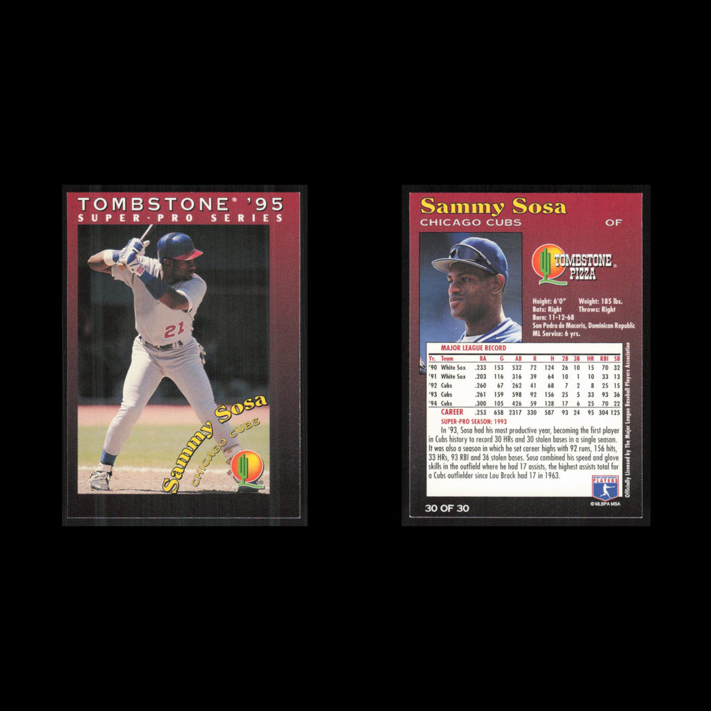 Sammy Sosa #30 1995 Tombstone Pizza Super-Pro Series Chicago Cubs Baseball Card