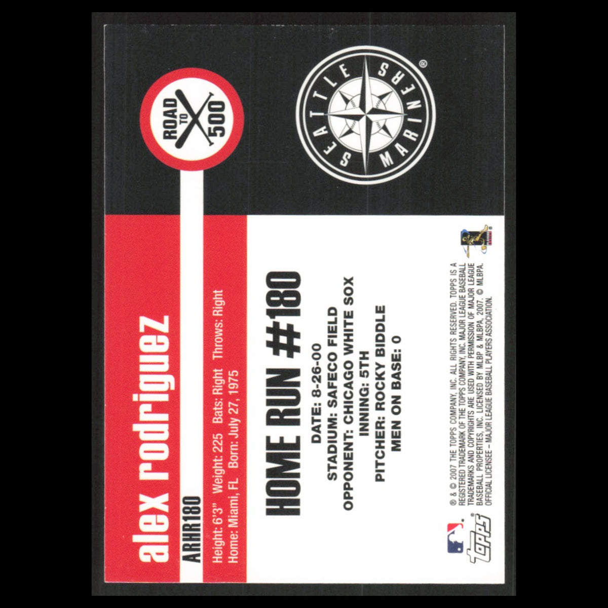 Alex Rodriguez #ARHR180 2007 Topps Alex Rodriguez Road to 500 Seattle Mariners