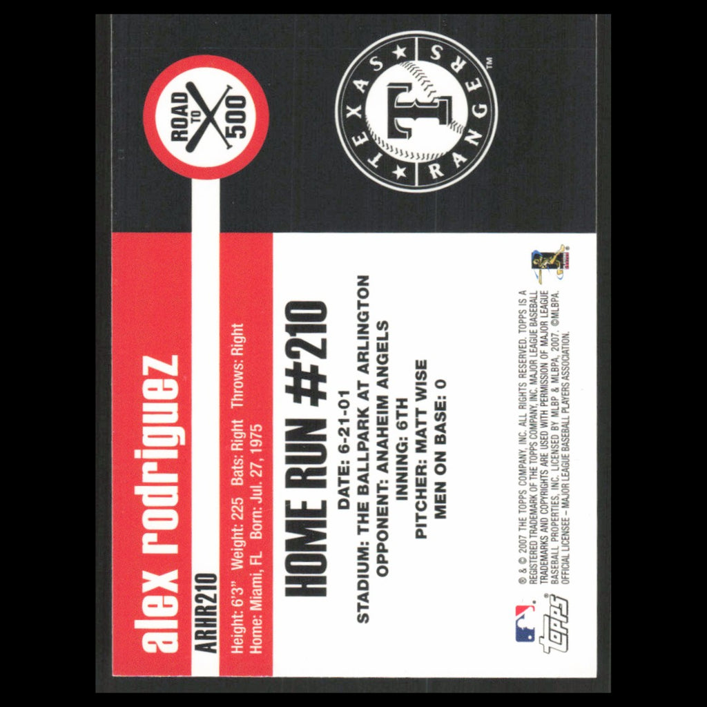 Alex Rodriguez #ARHR210 2007 Topps Alex Rodriguez Road to 500 Seattle Mariners