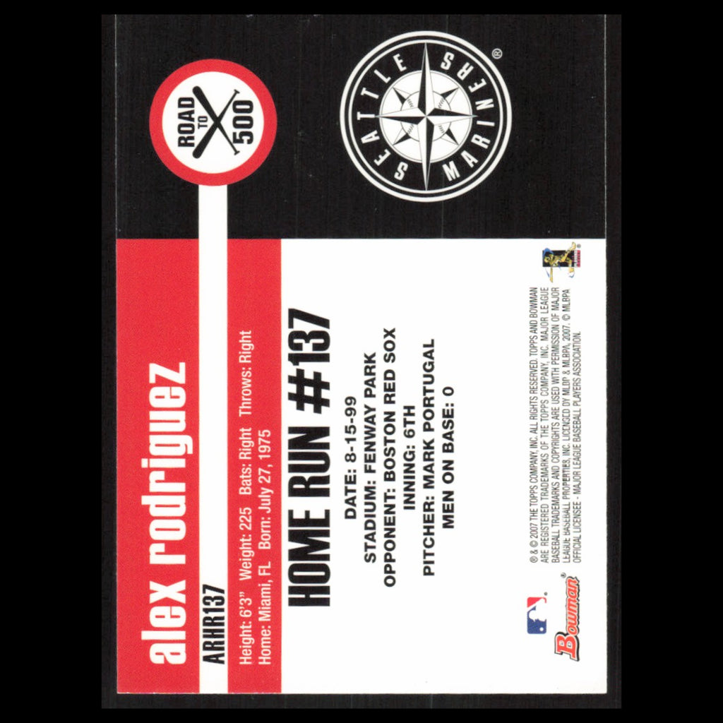 Alex Rodriguez #ARHR137 2007 Topps Alex Rodriguez Road to 500 Seattle Mariners