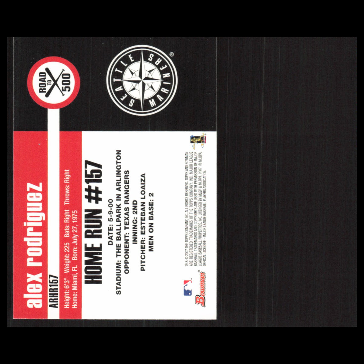 Alex Rodriguez #ARHR157 2007 Topps Alex Rodriguez Road to 500 Seattle Mariners