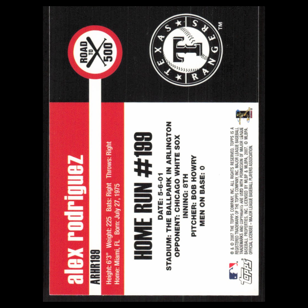 Alex Rodriguez #ARHR199 2007 Topps Alex Rodriguez Road to 500 Seattle Mariners