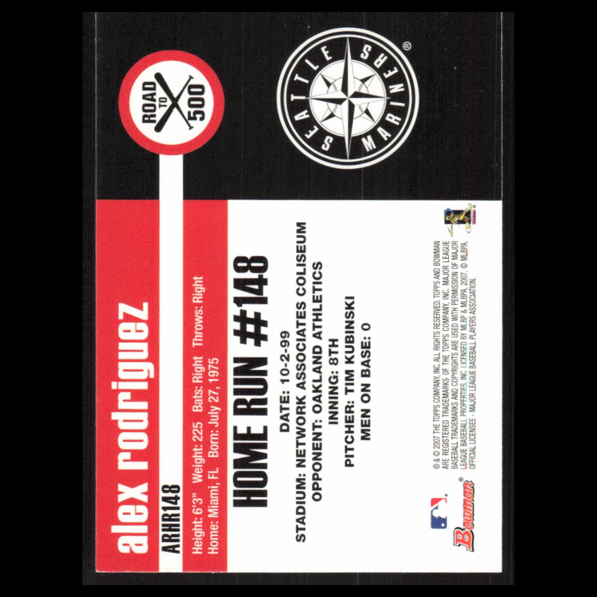 Alex Rodriguez #ARHR148 2007 Topps Alex Rodriguez Road to 500 Seattle Mariners