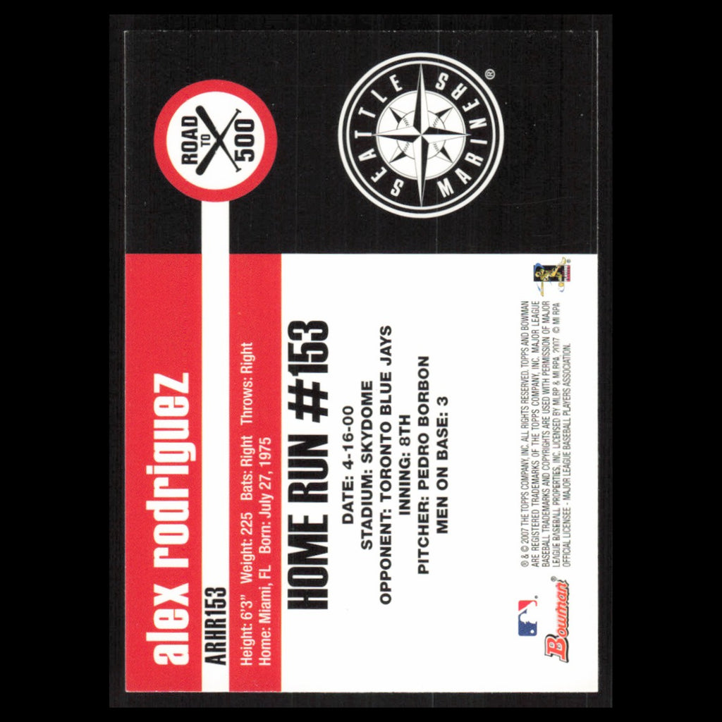 Alex Rodriguez #ARHR153 2007 Topps Alex Rodriguez Road to 500 Seattle Mariners