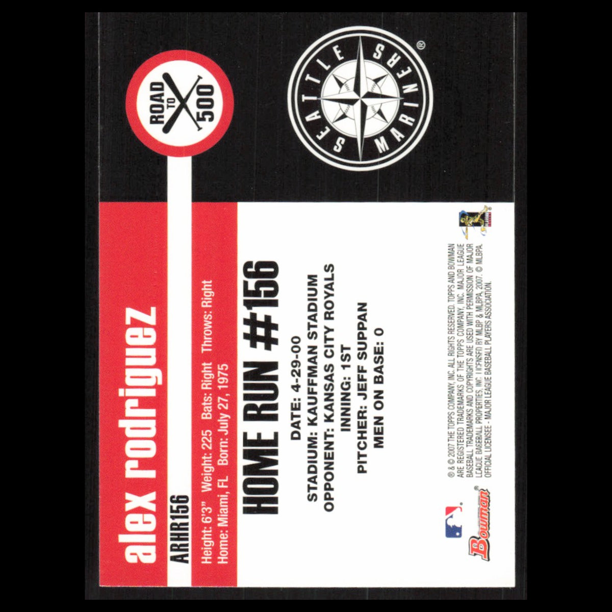 Alex Rodriguez #ARHR156 2007 Topps Alex Rodriguez Road to 500 Seattle Mariners