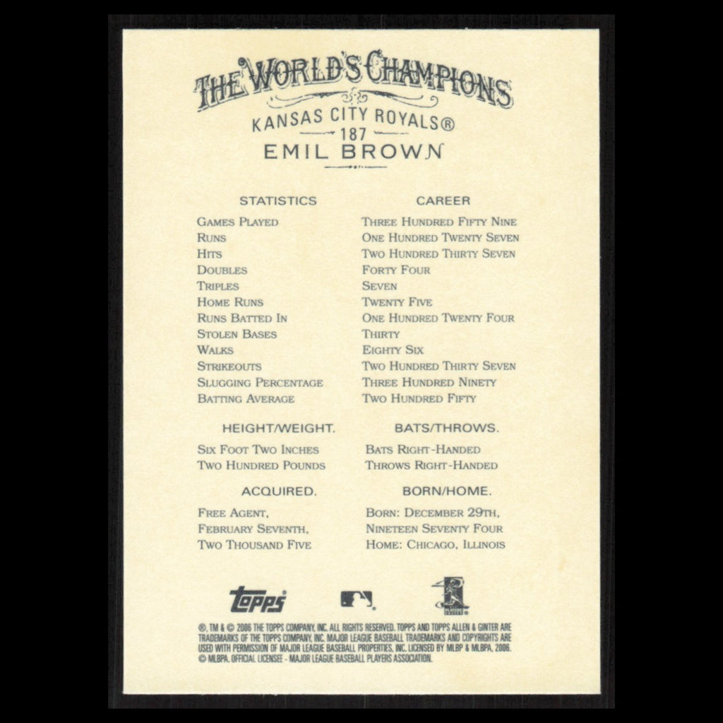 Emil Brown #187 2006 Topps Allen - Ginter Kansas City Royals Baseball Card MLB