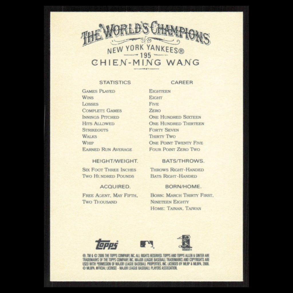 Chien-Ming Wang #195 2006 Topps Allen - Ginter New York Yankees Baseball Card NM