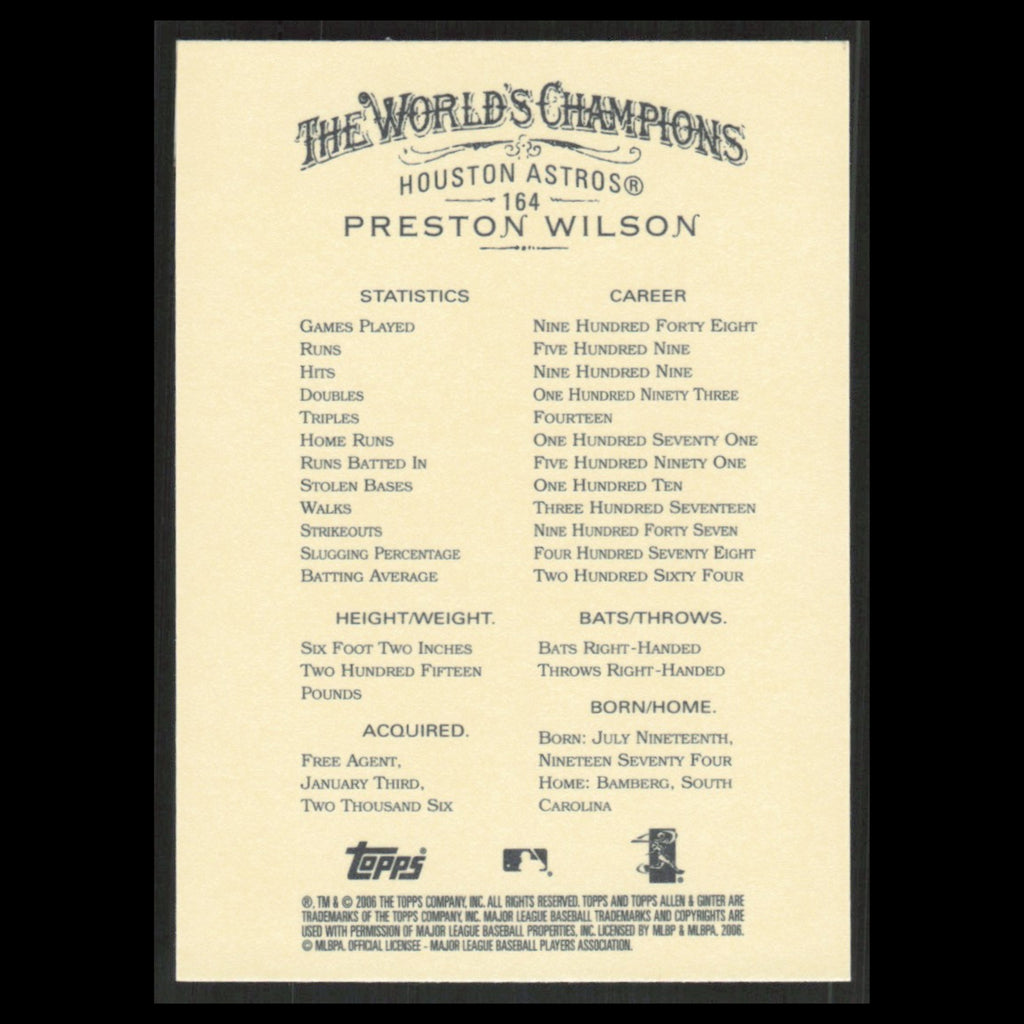 Preston Wilson #164 2006 Topps Allen - Ginter Houston Astros Baseball Card MLB