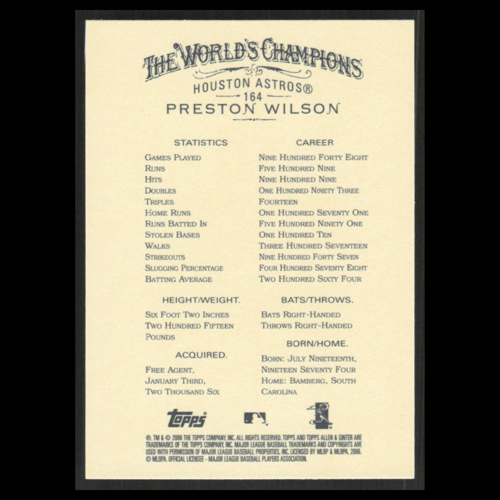 Preston Wilson #164 2006 Topps Allen - Ginter Houston Astros Baseball Card MLB
