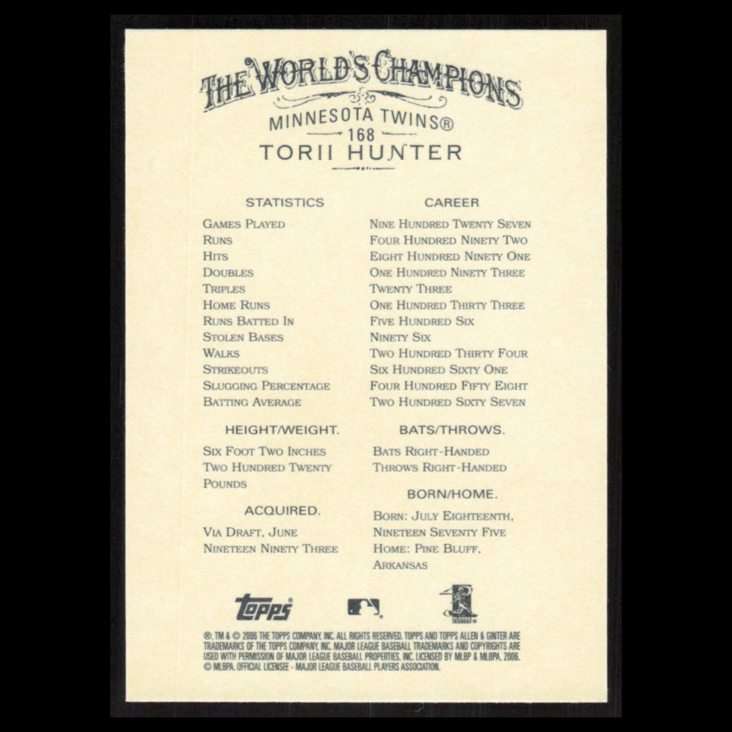 Torii Hunter #168 2006 Topps Allen - Ginter Minnesota Twins Baseball Card MLB NM