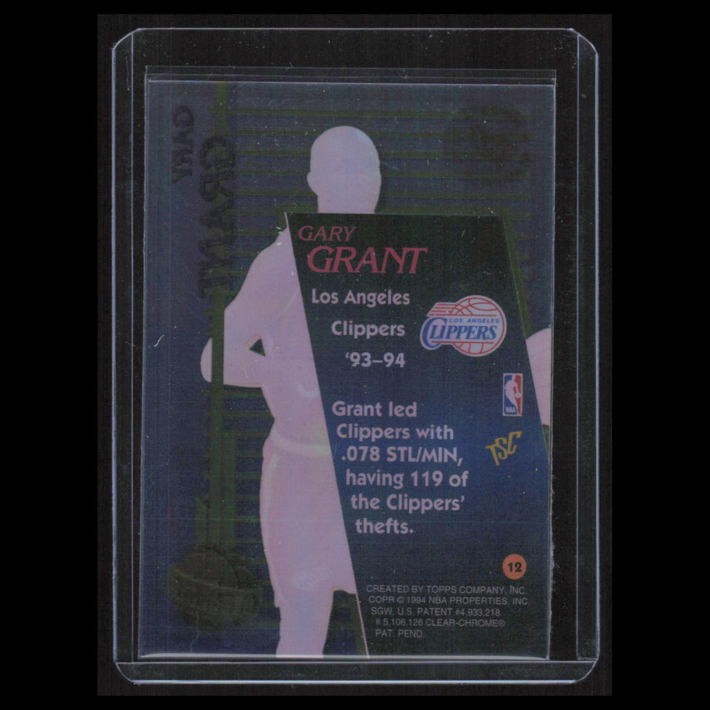 Gary Grant #12 1994 Topps Stadium Club Clear Cut Los Angeles Clippers Basketball
