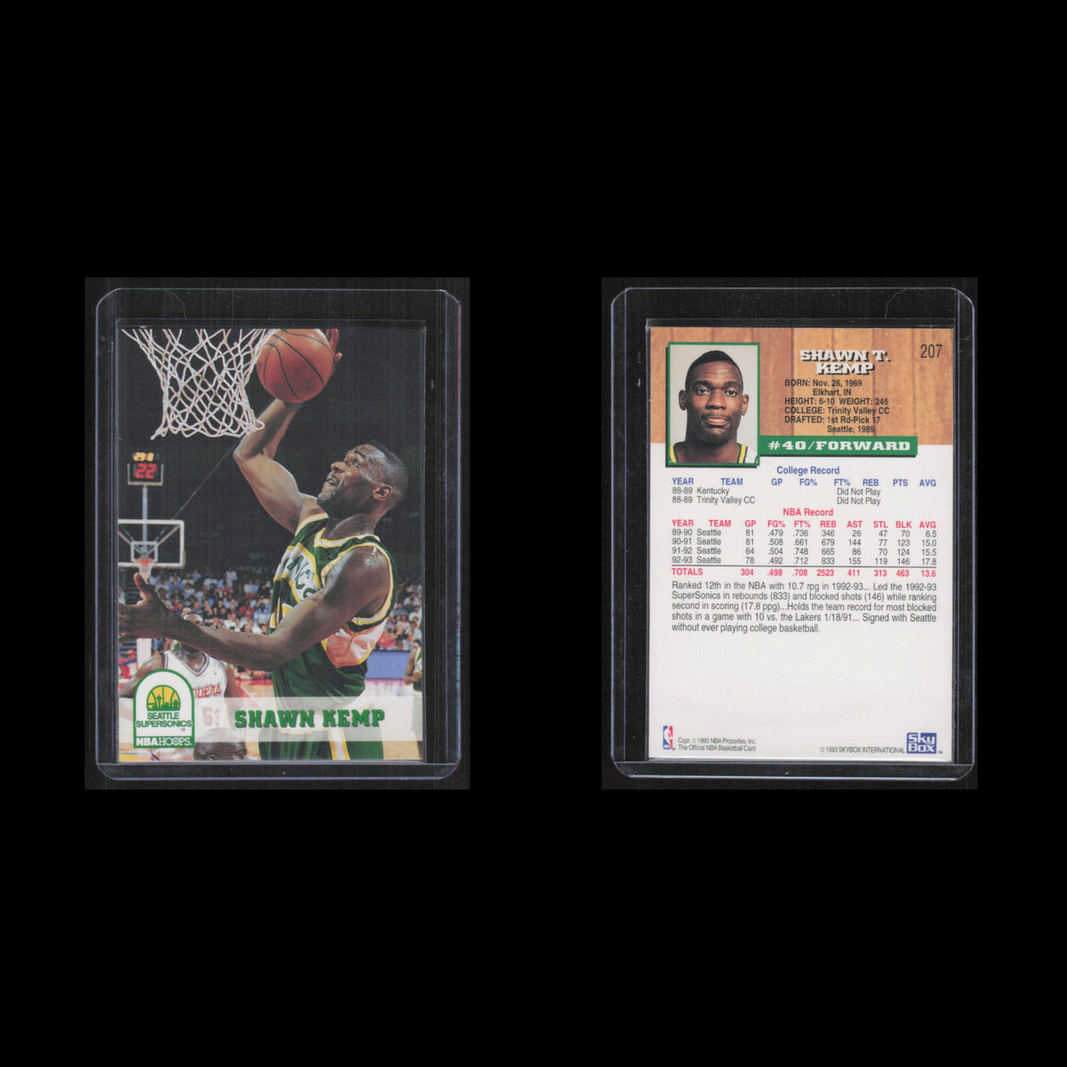 Shawn Kemp #207 1993 Hoops Seattle SuperSonics Basketball Card NBA NM
