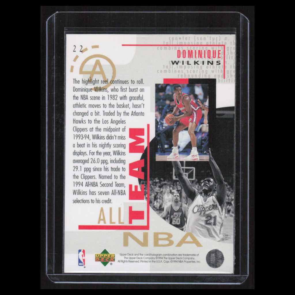 Dominique Wilkins #22 1994 Upper Deck A-Team Los Angeles Clippers Basketball NBA