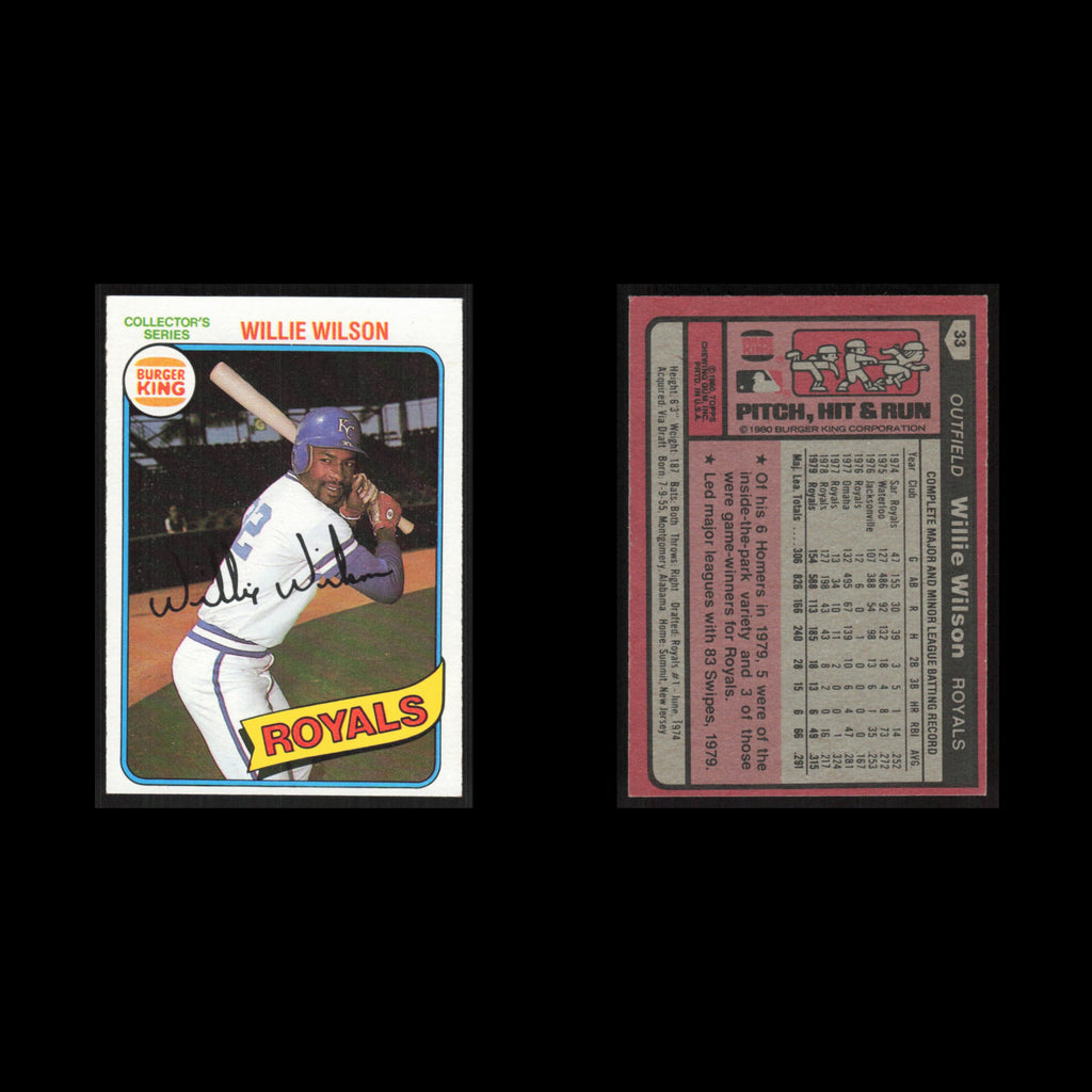 Willie Wilson #33 1980 Burger King Pitch, Hit - Run Kansas City Royals Baseball
