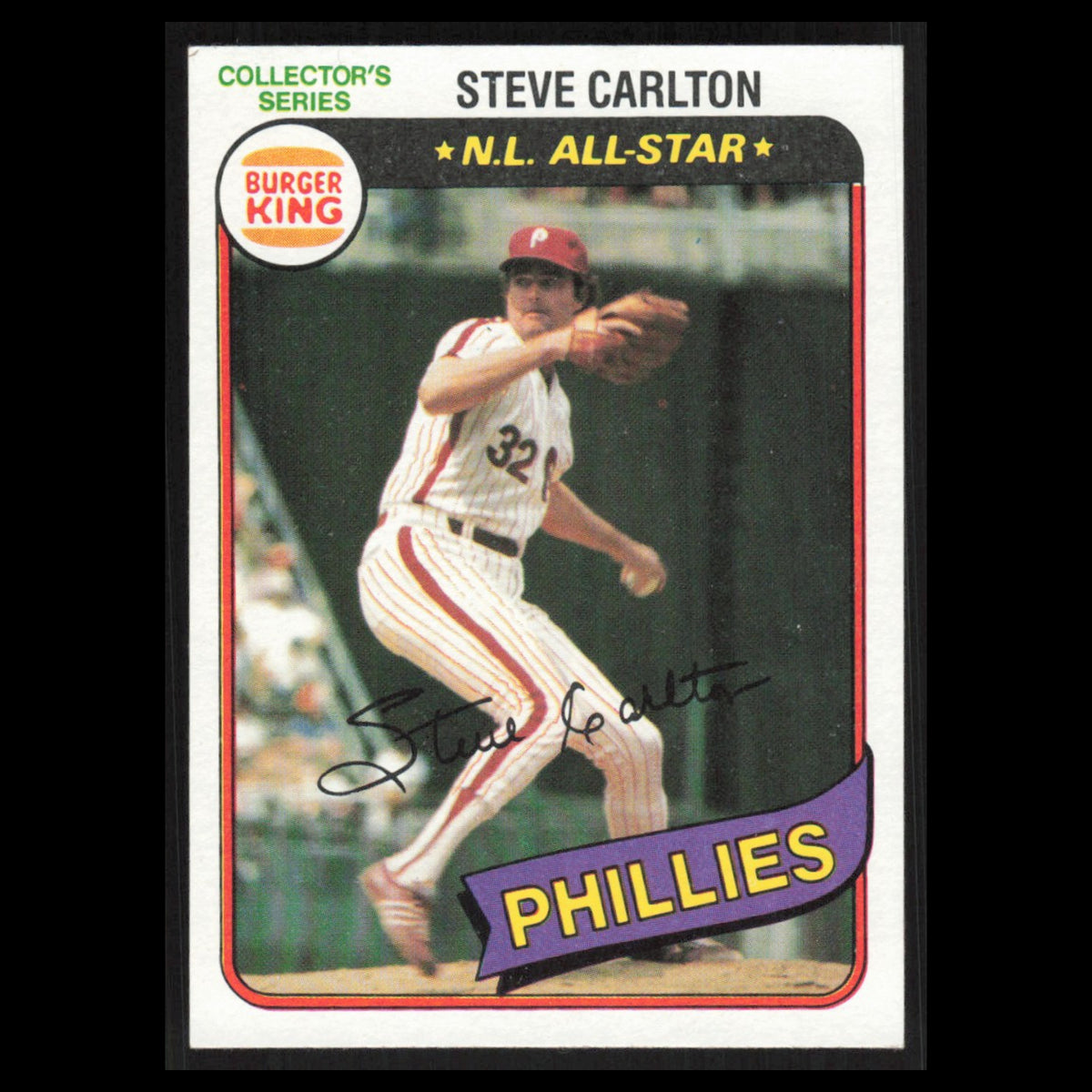 Steve Carlton #2 1980 Burger King Pitch, Hit - Run Philadelphia Phillies Card NM