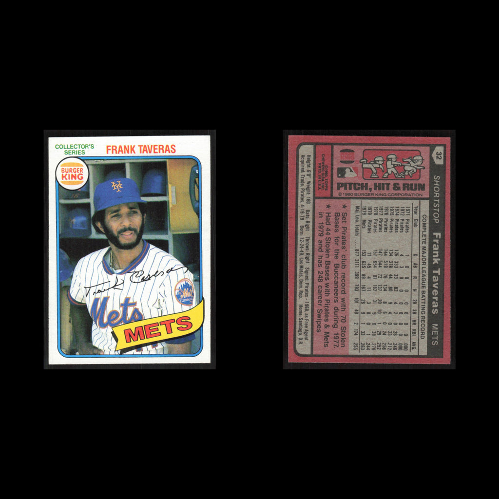 Frank Taveras #32 1980 Burger King Pitch, Hit - Run New York Mets Baseball Card