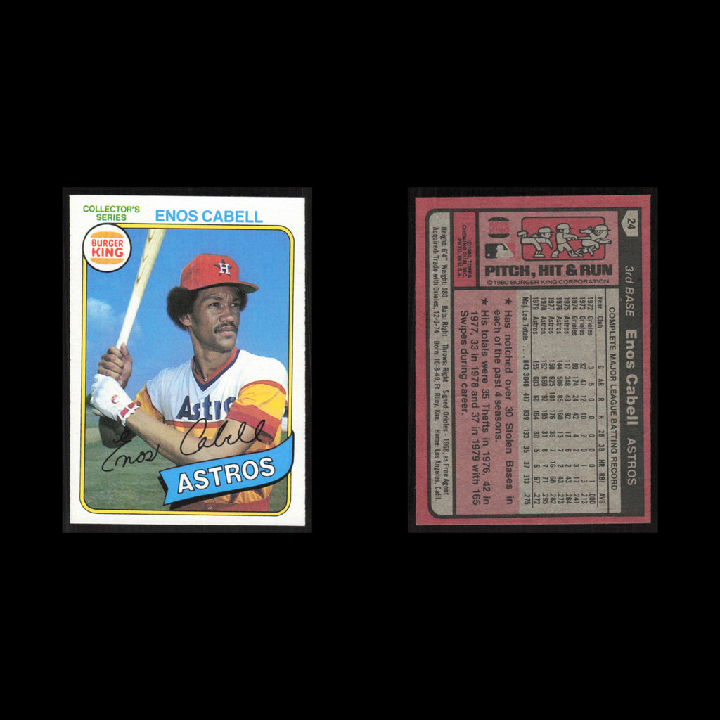 Enos Cabell #24 1980 Burger King Pitch, Hit - Run Houston Astros Baseball Card