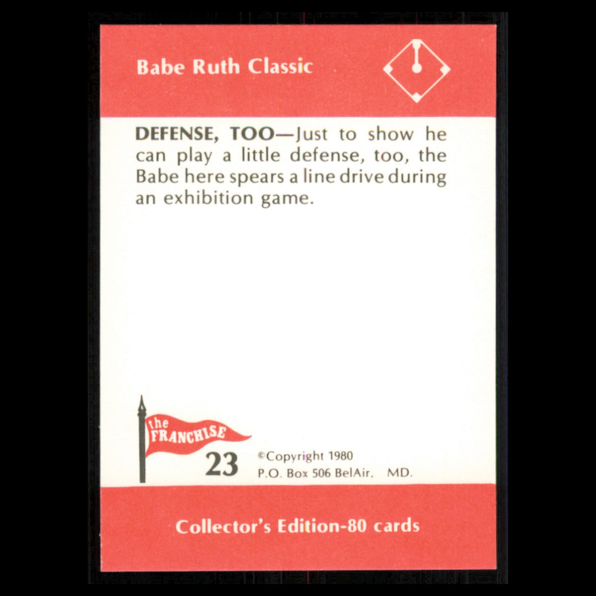 Babe Ruth #23 1980 The Franchise Babe Ruth Classic Baseball Card MLB NM