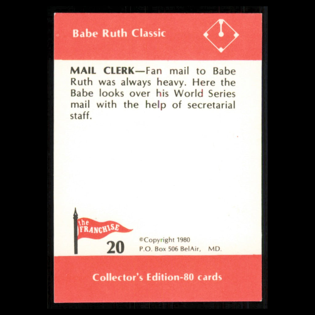 Babe Ruth #20 1980 The Franchise Babe Ruth Classic Baseball Card MLB NM