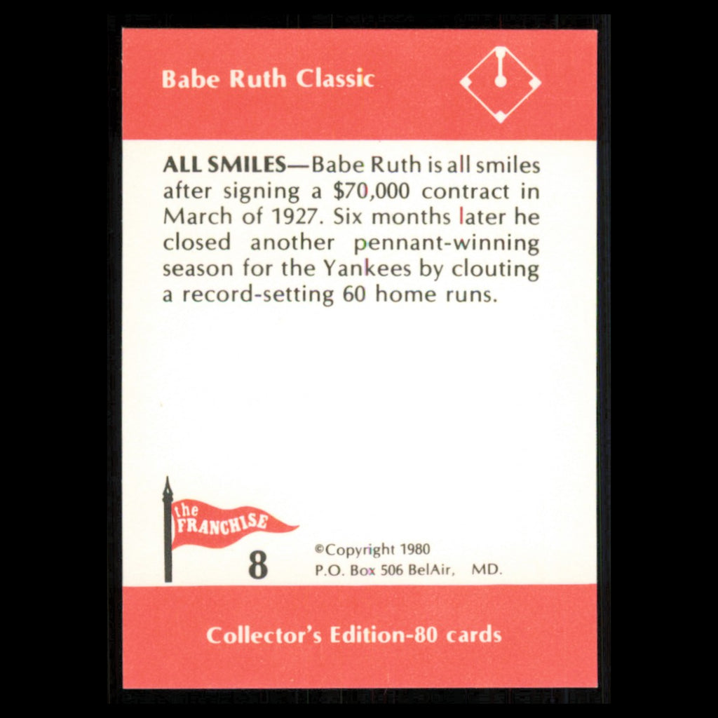 Babe Ruth #8 1980 The Franchise Babe Ruth Classic Baseball Card MLB NM