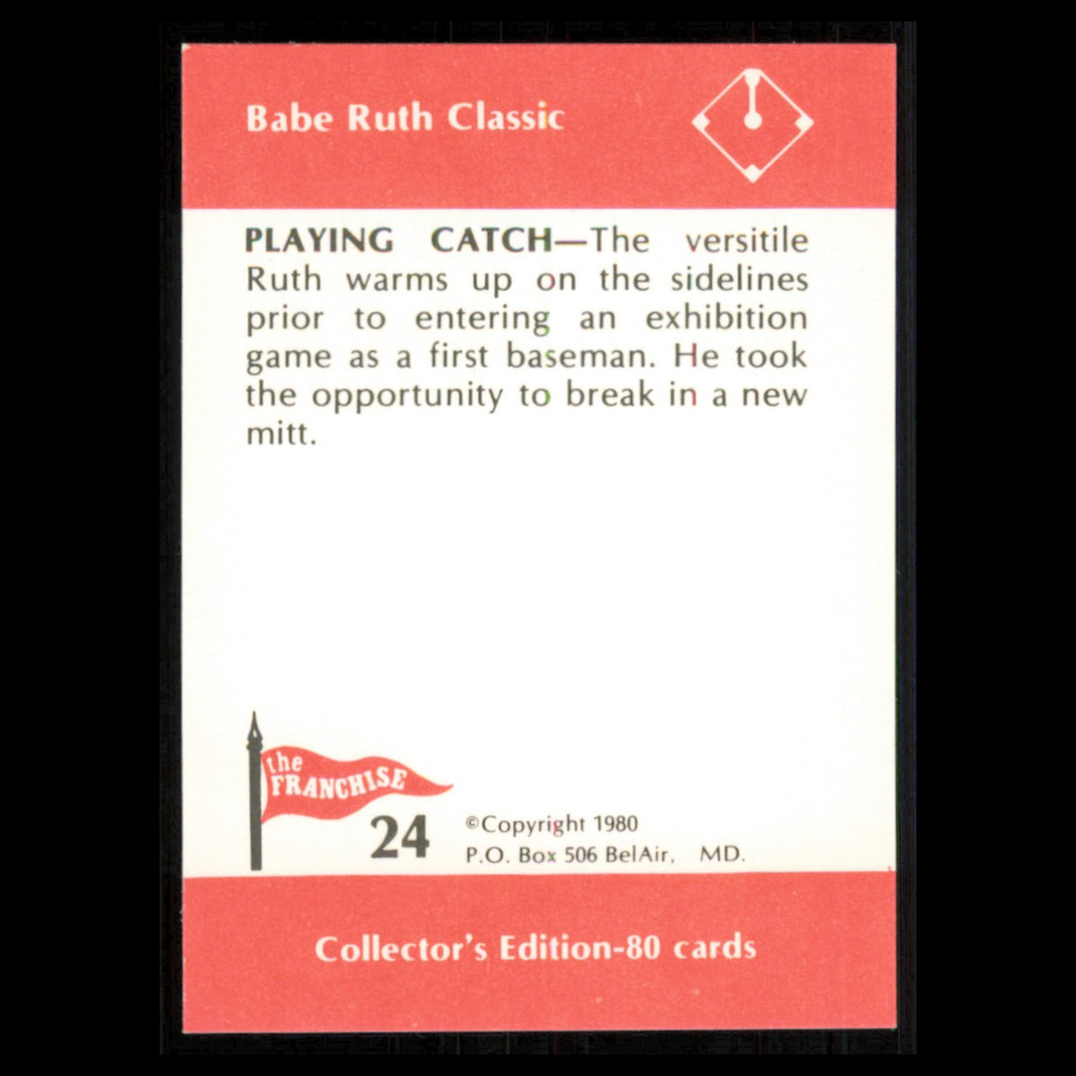 Babe Ruth #24 1980 The Franchise Babe Ruth Classic Baseball Card MLB NM