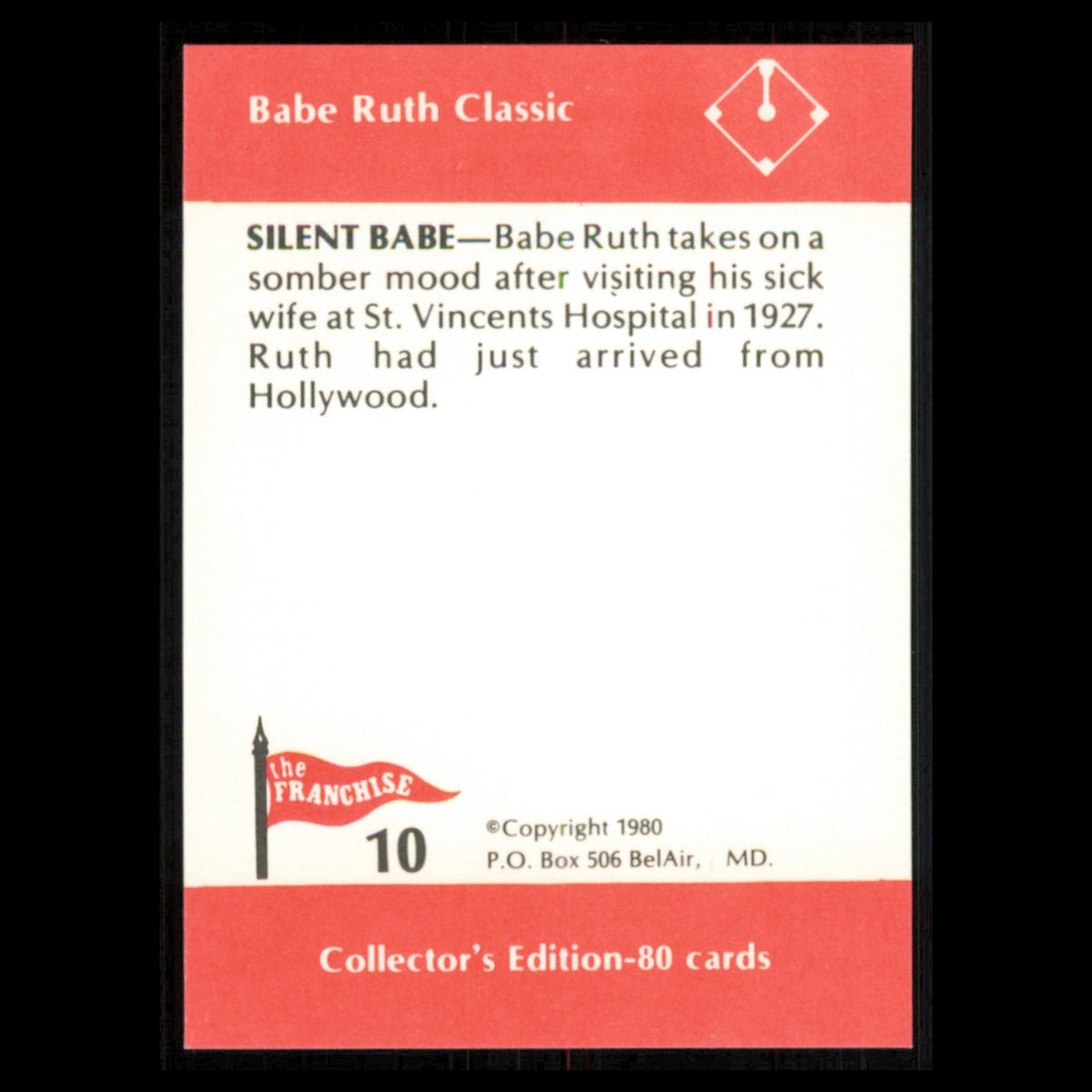 Babe Ruth #10 1980 The Franchise Babe Ruth Classic Baseball Card MLB NM