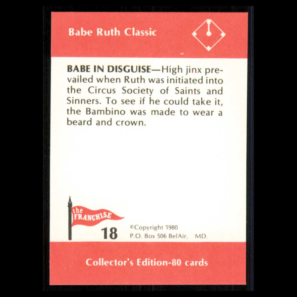 Babe Ruth #18 1980 The Franchise Babe Ruth Classic Baseball Card MLB NM