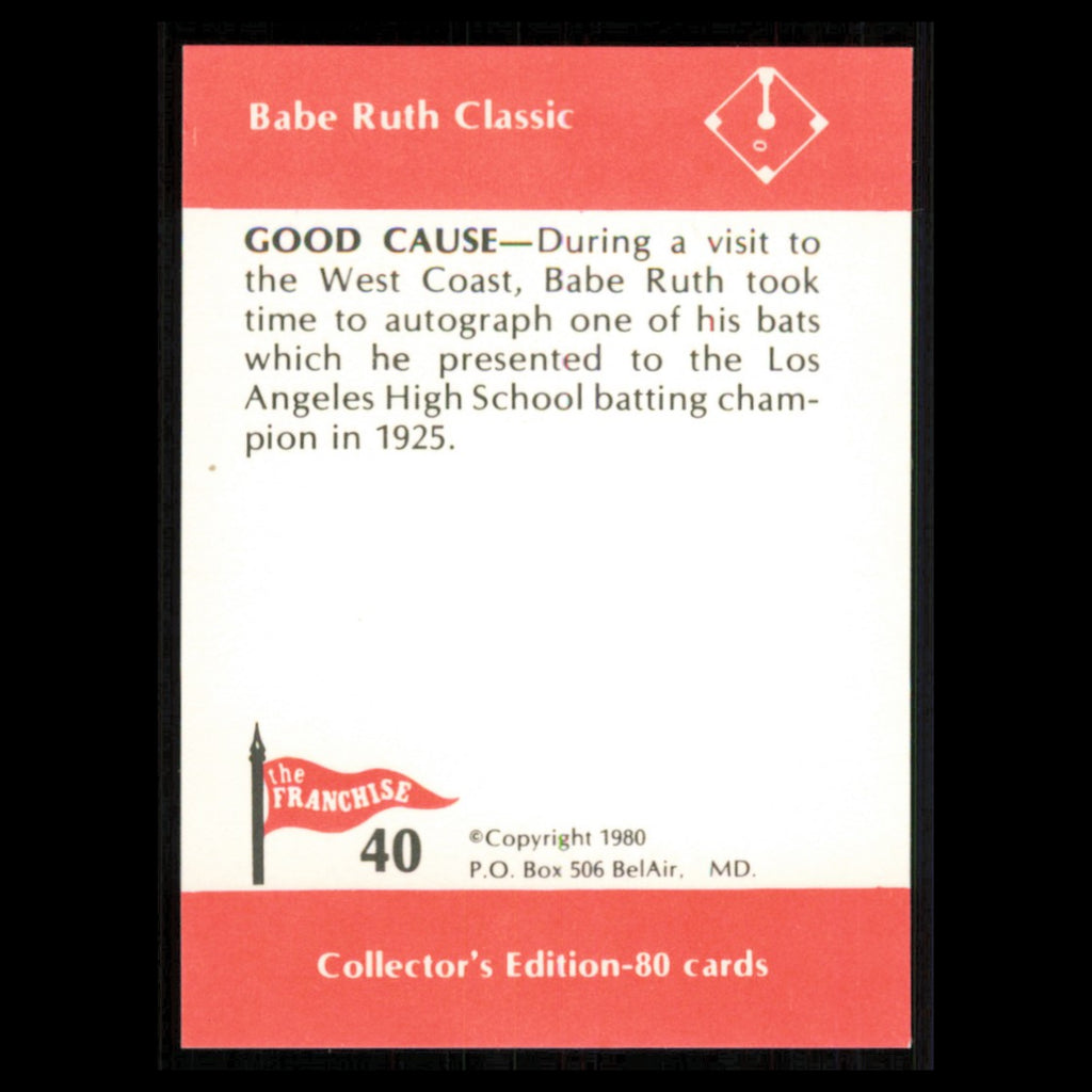 Babe Ruth #40 1980 The Franchise Babe Ruth Classic Baseball Card MLB NM