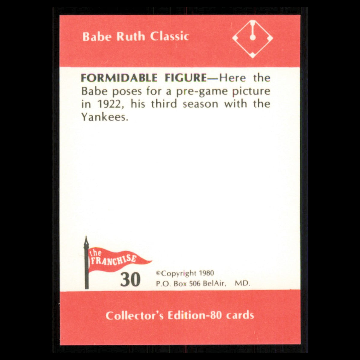 Babe Ruth #30 1980 The Franchise Babe Ruth Classic New York Yankees Baseball MLB