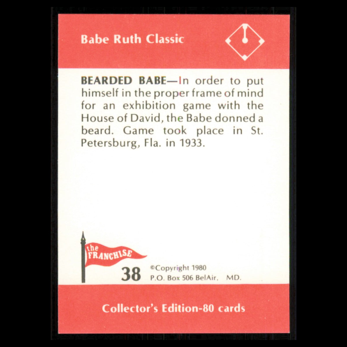 Babe Ruth #38 1980 The Franchise Babe Ruth Classic Baseball Card MLB NM