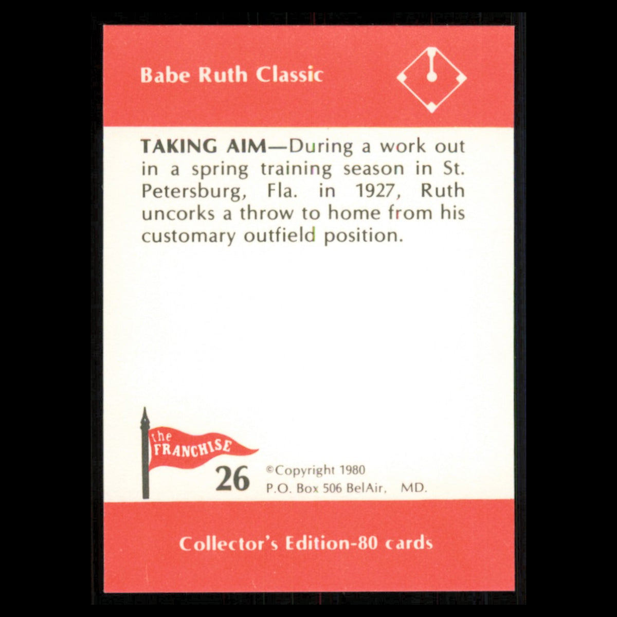 Babe Ruth #26 1980 The Franchise Babe Ruth Classic Baseball Card MLB NM