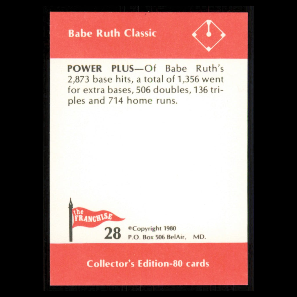 Babe Ruth #28 1980 The Franchise Babe Ruth Classic New York Yankees Baseball MLB