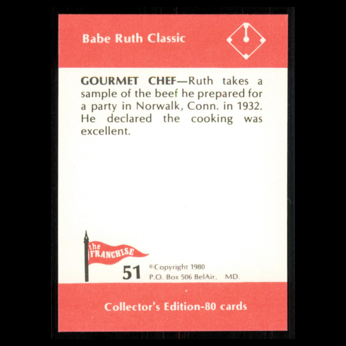 Babe Ruth #51 1980 The Franchise Babe Ruth Classic Baseball Card MLB NM