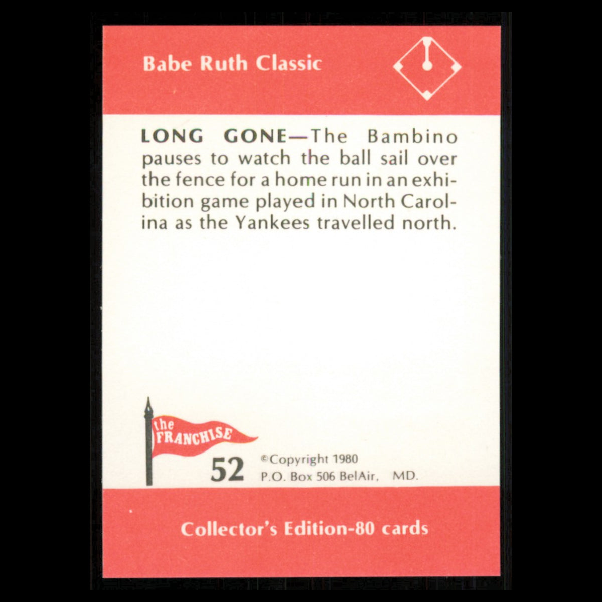 Babe Ruth #52 1980 The Franchise Babe Ruth Classic New York Yankees Baseball MLB