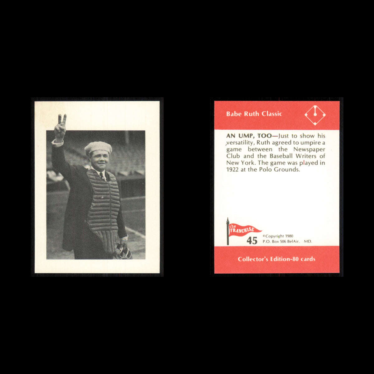 Babe Ruth #45 1980 The Franchise Babe Ruth Classic Baseball Card MLB NM