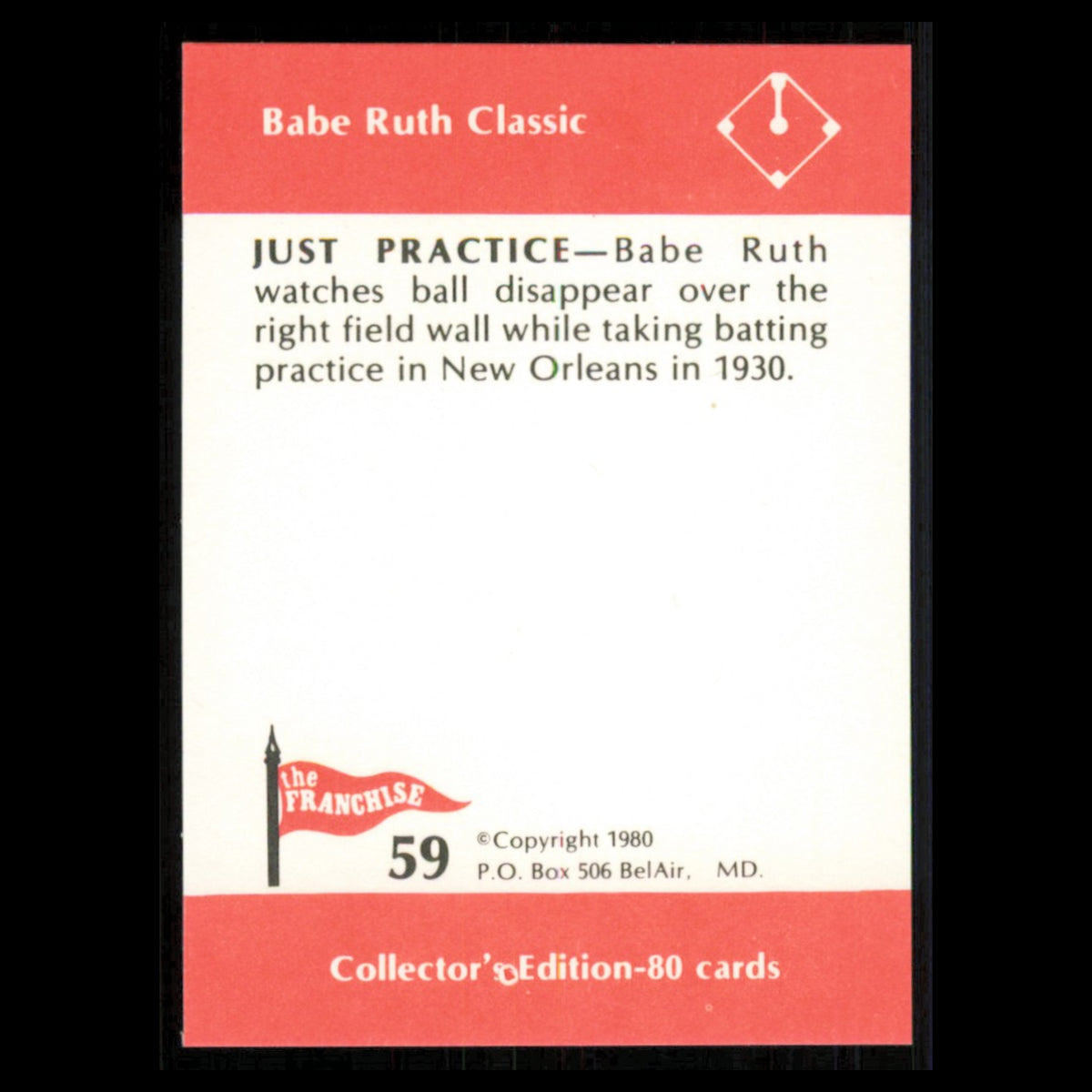 Babe Ruth #59 1980 The Franchise Babe Ruth Classic Baseball Card MLB NM