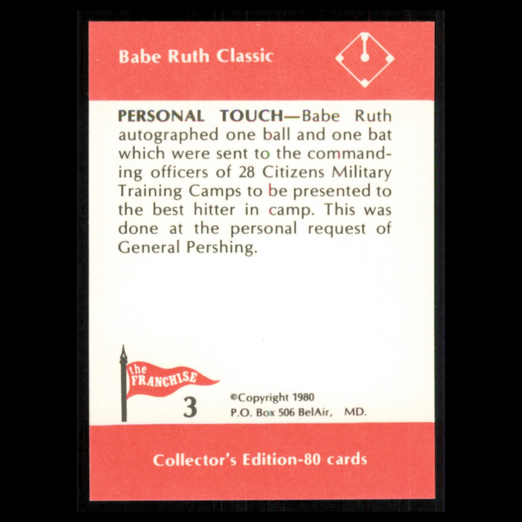 Babe Ruth #3 1980 The Franchise Babe Ruth Classic Baseball Card MLB NM