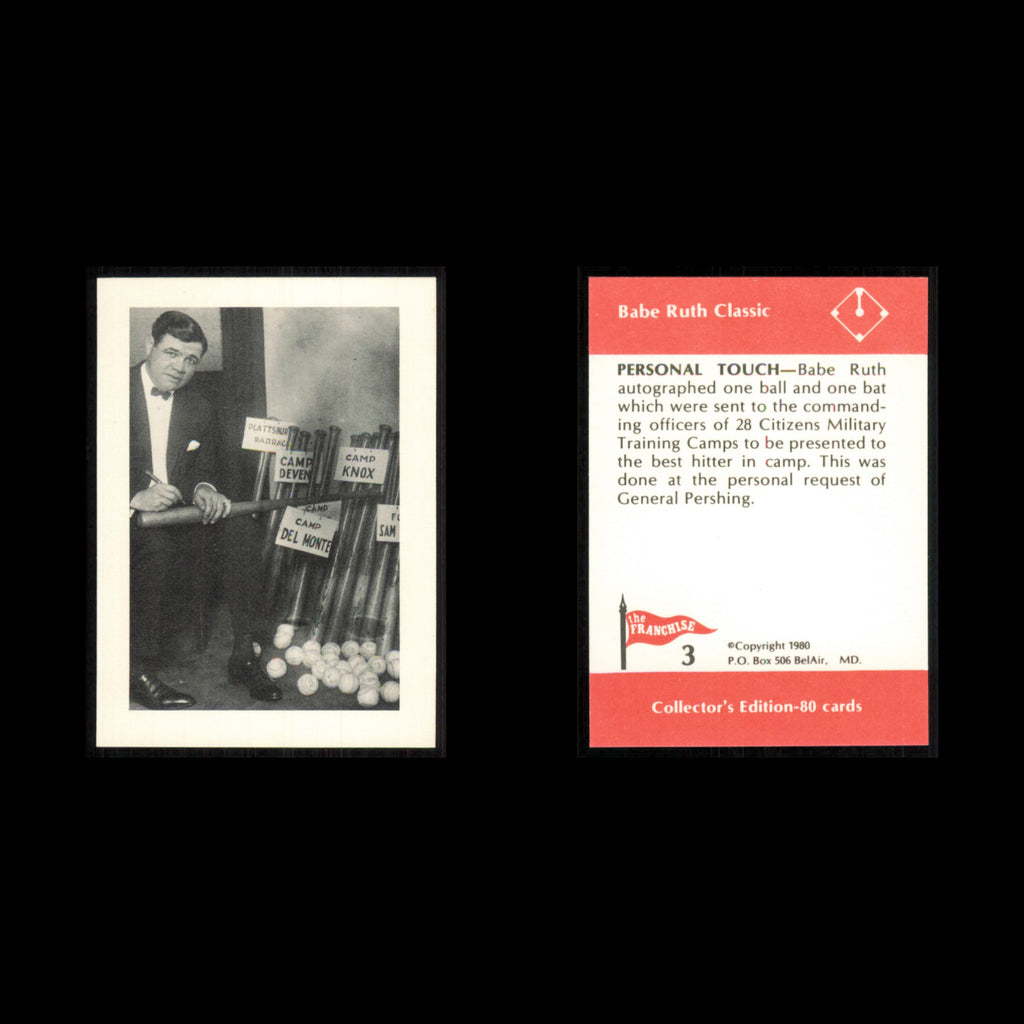 Babe Ruth #3 1980 The Franchise Babe Ruth Classic Baseball Card MLB NM