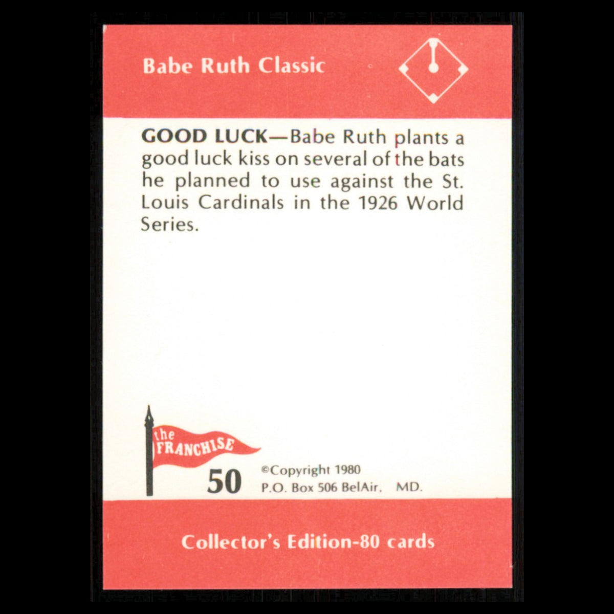 Babe Ruth #50 1980 The Franchise Babe Ruth Classic Baseball Card MLB NM