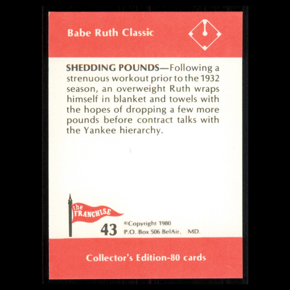 Babe Ruth #43 1980 The Franchise Babe Ruth Classic Baseball Card MLB NM