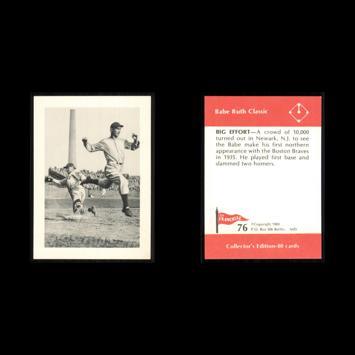 Babe Ruth #76 1980 The Franchise Babe Ruth Classic Boston Braves Baseball Card