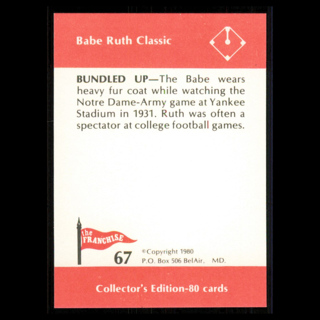 Babe Ruth #67 1980 The Franchise Babe Ruth Classic Baseball Card MLB NM