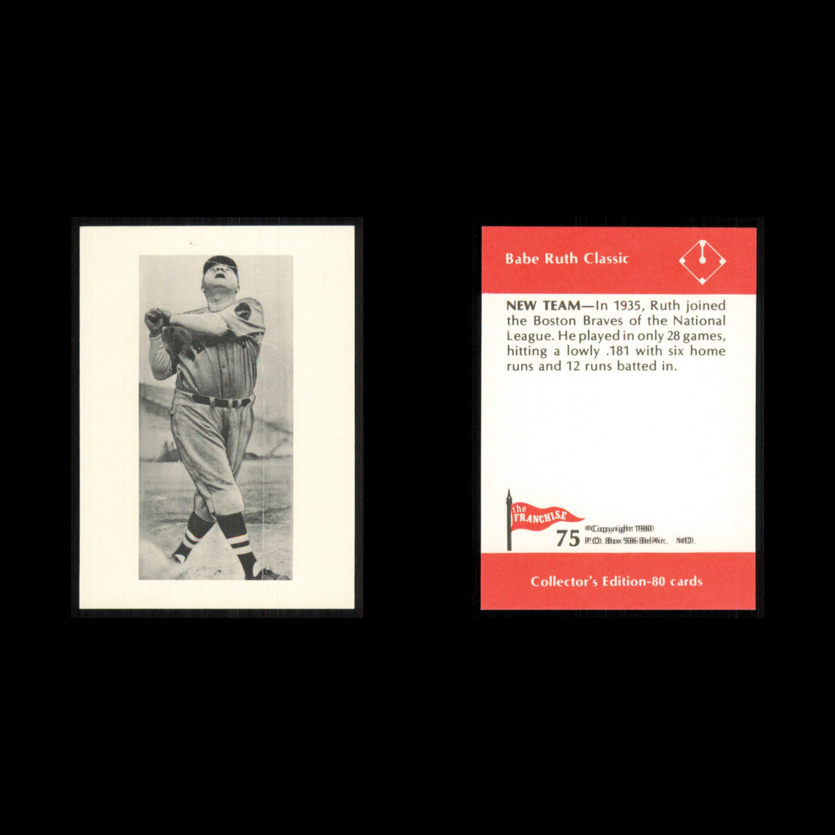 Babe Ruth #75 1980 The Franchise Babe Ruth Classic Boston Braves Baseball Card