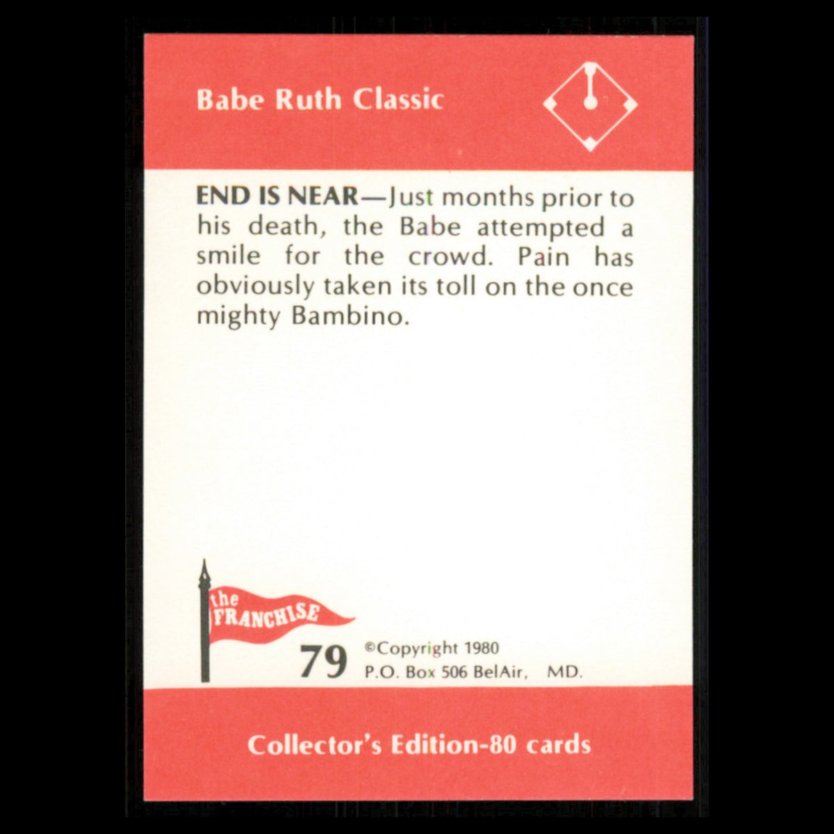 Babe Ruth #79 1980 The Franchise Babe Ruth Classic Baseball Card MLB NM